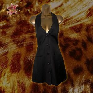 LIONESS Black Button Front Halter Mini Dress with Pockets
